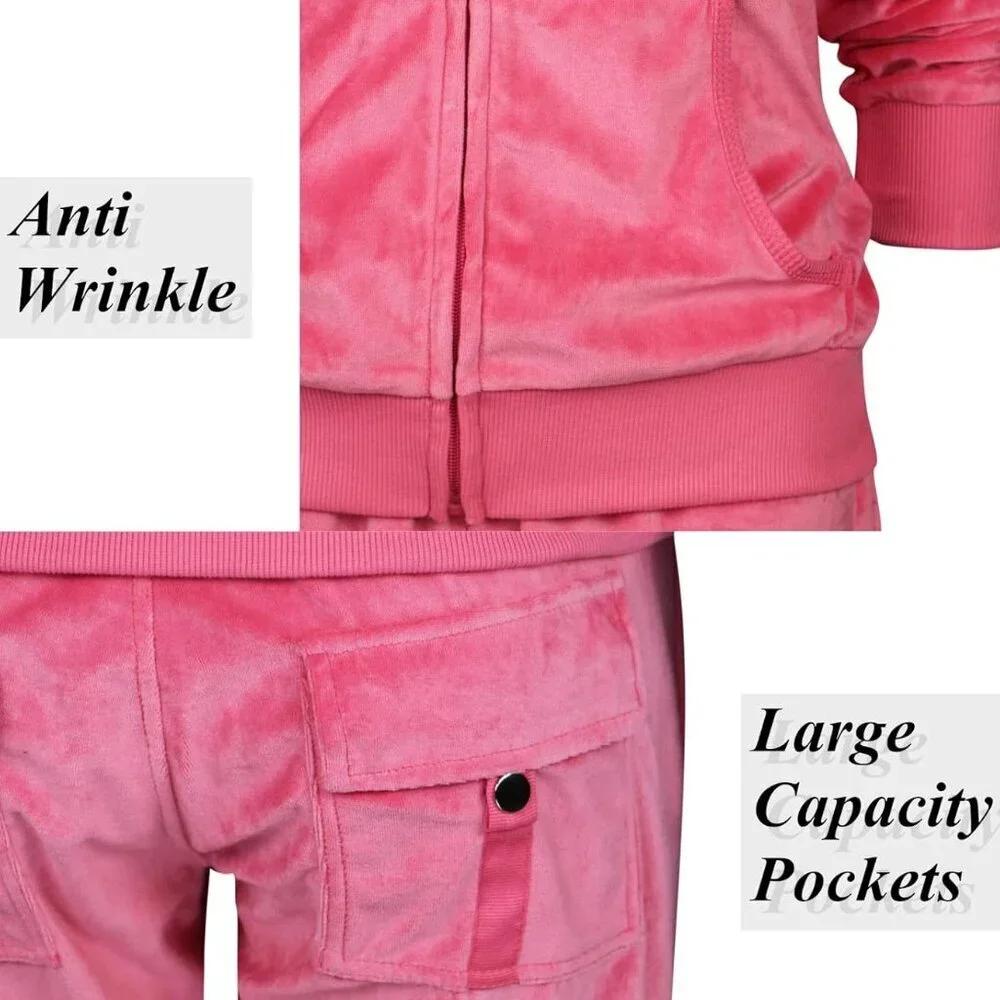 Soft Velour Women's Tracksuit: Zip Hoodie & Jogger Set in Coral & More